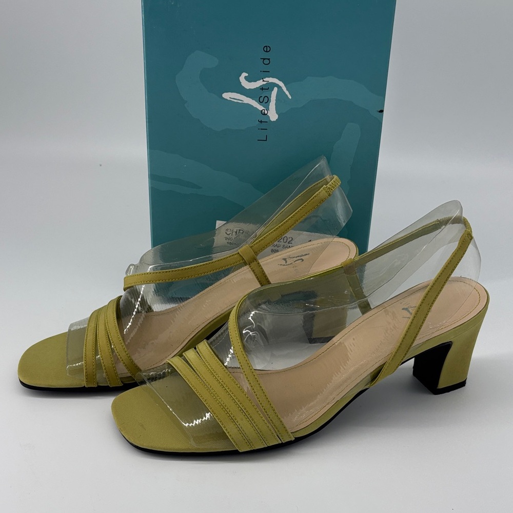 LifeStride Sour Apple Green Clear Strap Sandals Heels Size 8M